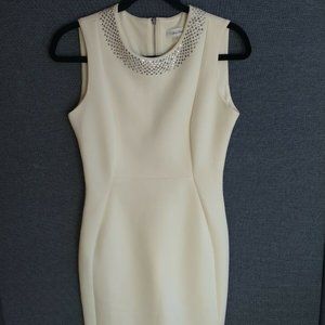 Calvin Klein Sheath White Jeweled Dress Size 6. Sleeveless Zipper Back